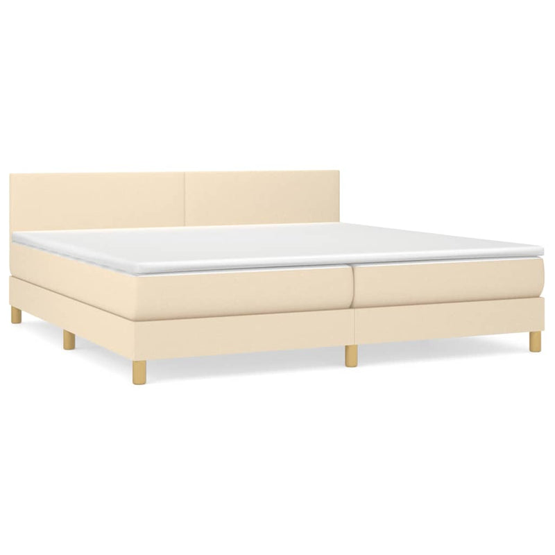 Pat box spring cu saltea, crem, 200x200 cm, textil