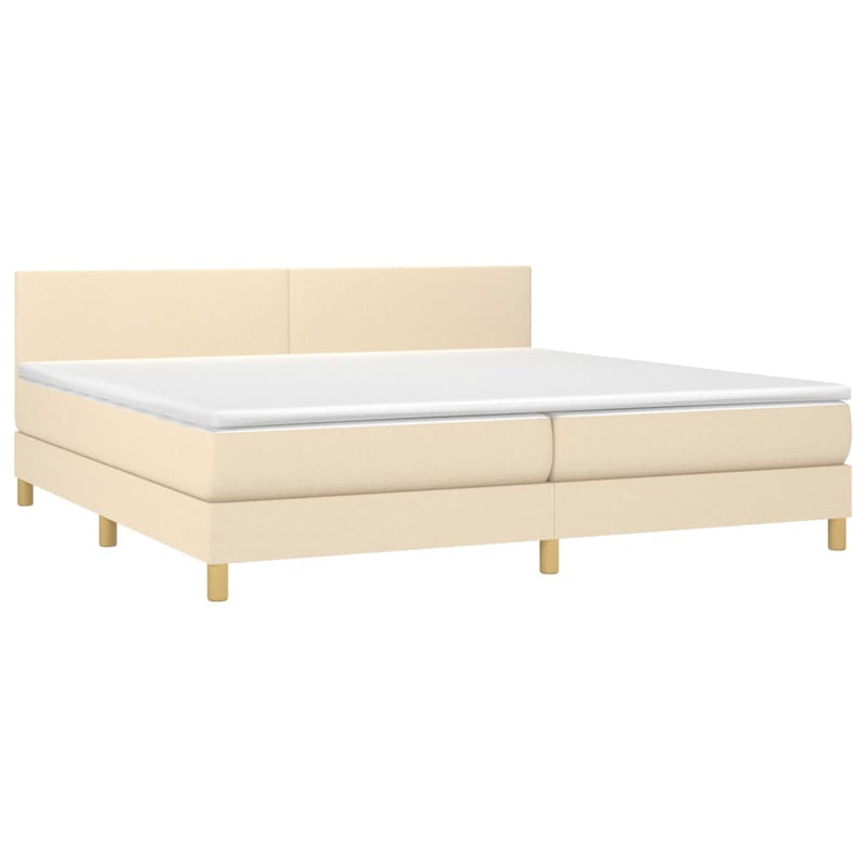 Pat box spring cu saltea, crem, 200x200 cm, textil