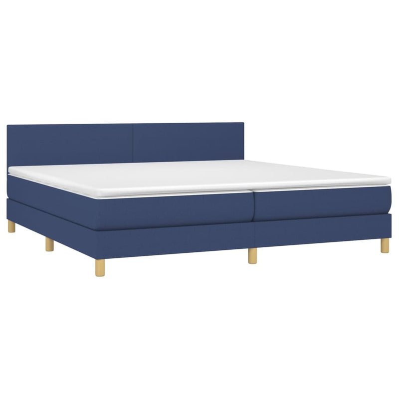Pat box spring cu saltea, albastru, 200x200 cm, textil