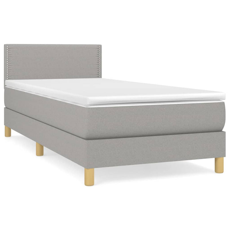 Pat box spring cu saltea, gri deschis, 80x200 cm, textil