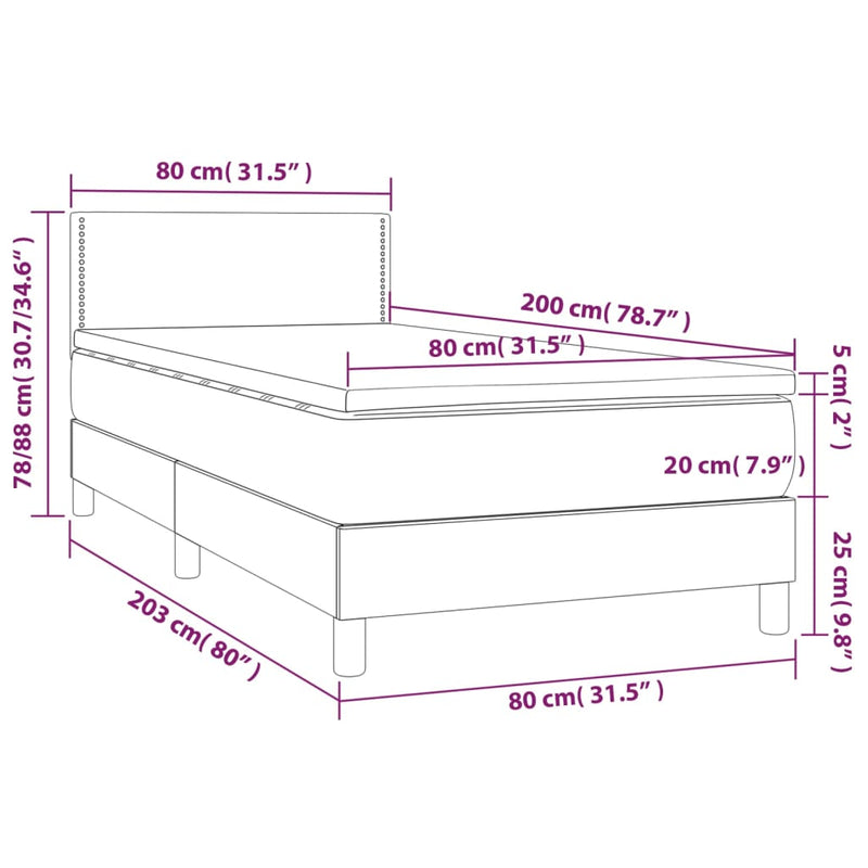 Pat box spring cu saltea, gri deschis, 80x200 cm, textil