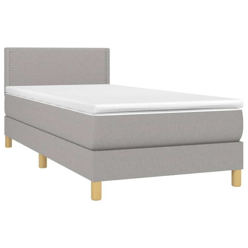 Pat box spring cu saltea, gri deschis, 90x200 cm, textil