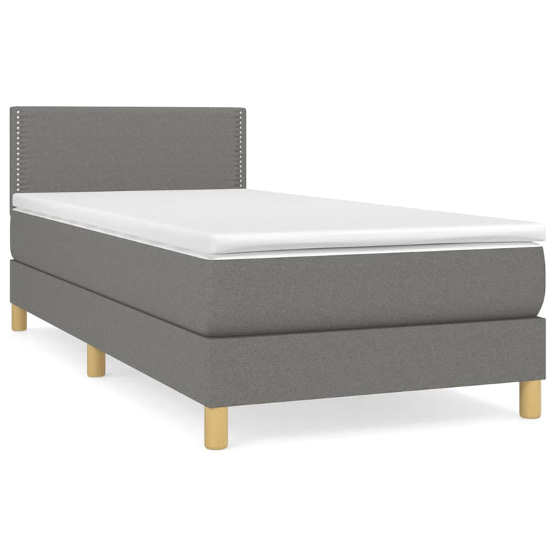 Pat box spring cu saltea, gri închis, 90x200 cm, textil