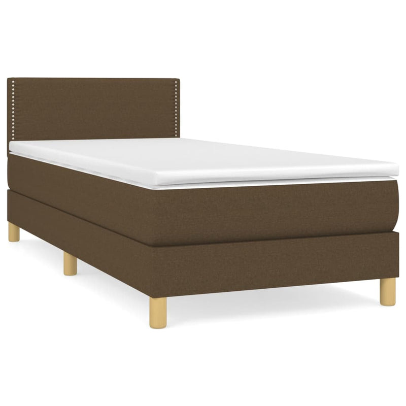 Pat box spring cu saltea, maro închis, 100x200 cm, textil