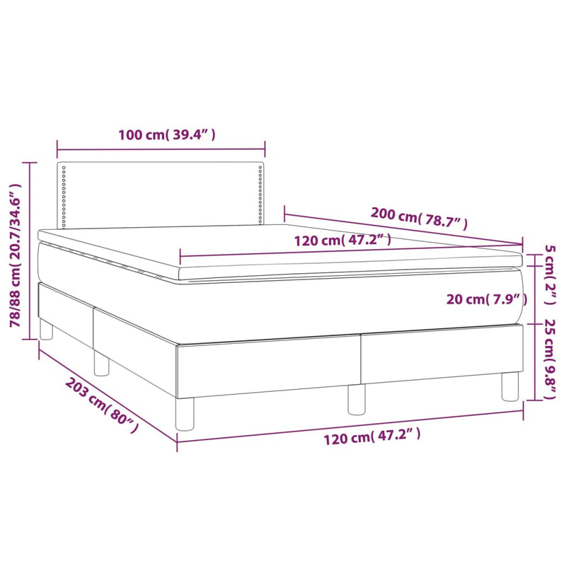 Pat box spring cu saltea, gri deschis, 120x200 cm, textil