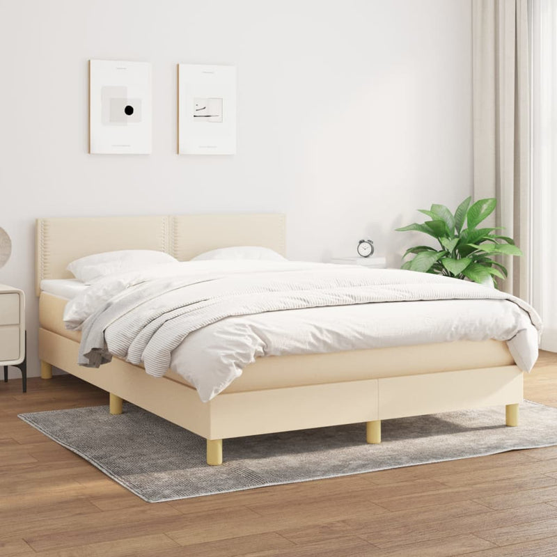 Pat continental cu saltea, crem, 140x200 cm, material textil
