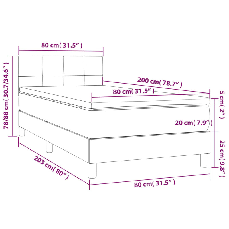 Pat box spring cu saltea, albastru, 80x200 cm, textil