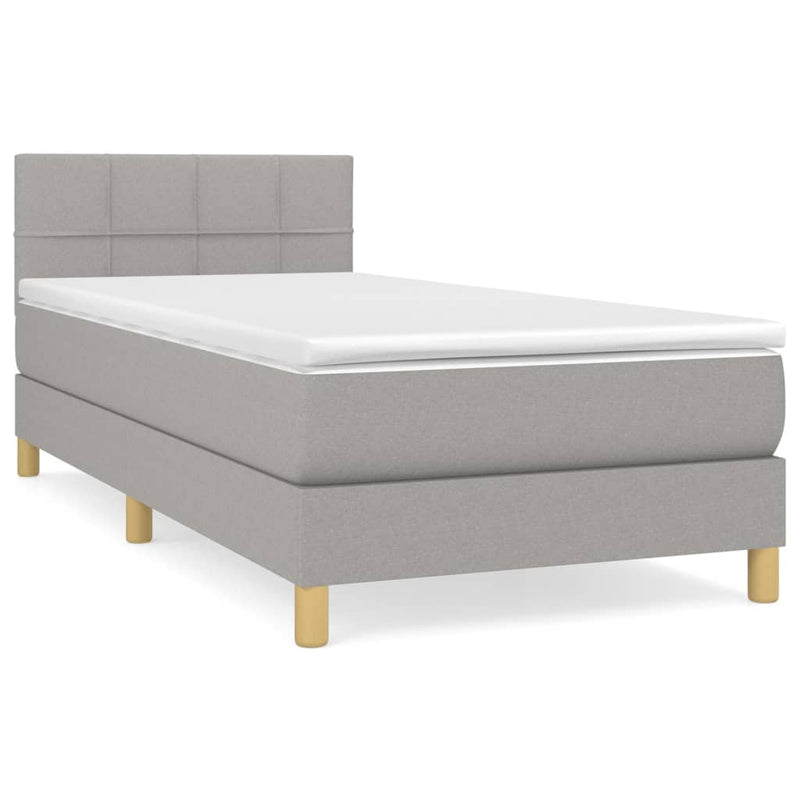 Pat box spring cu saltea, gri deschis, 90x190 cm, textil