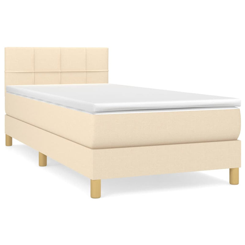 Pat box spring cu saltea, crem, 90x190 cm, textil