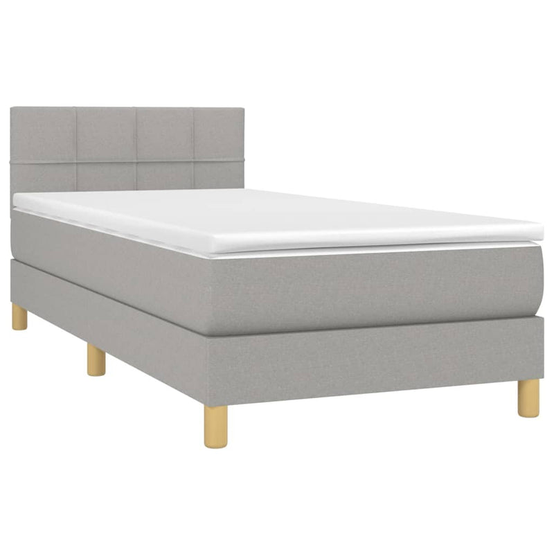 Pat box spring cu saltea, gri deschis, 90x200 cm, textil