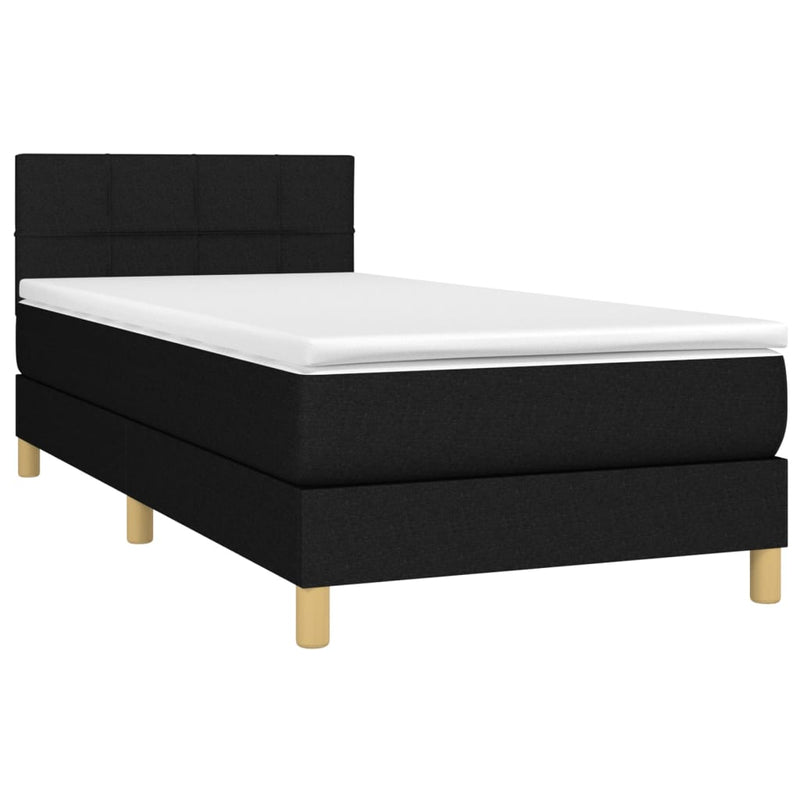 Pat box spring cu saltea, negru, 90x200 cm, textil