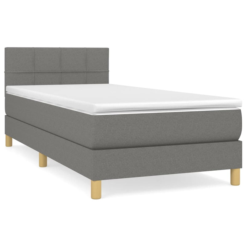 Pat box spring cu saltea, gri închis, 100x200 cm, textil
