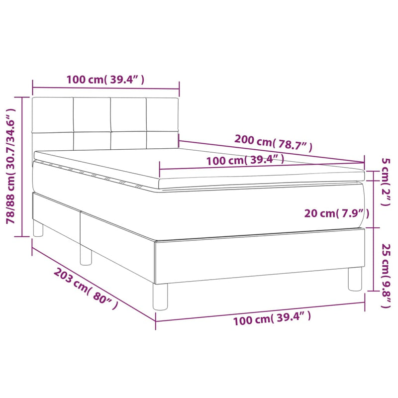 Pat box spring cu saltea, gri închis, 100x200 cm, textil