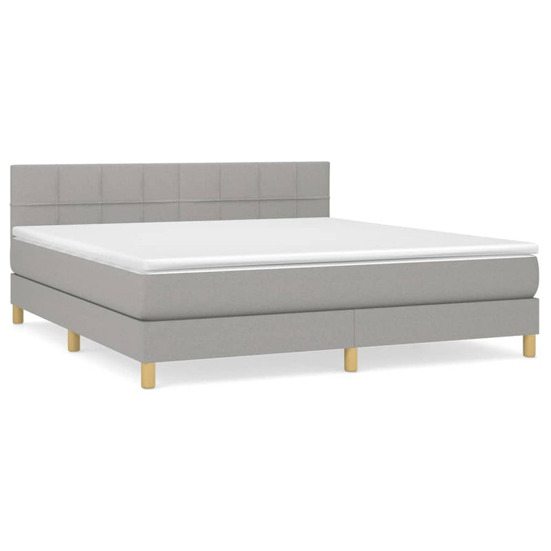 Pat continental cu saltea, gri deschis, 160x200 cm, textil