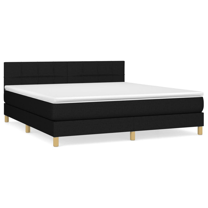 Pat box spring cu saltea, negru, 160x200 cm, textil