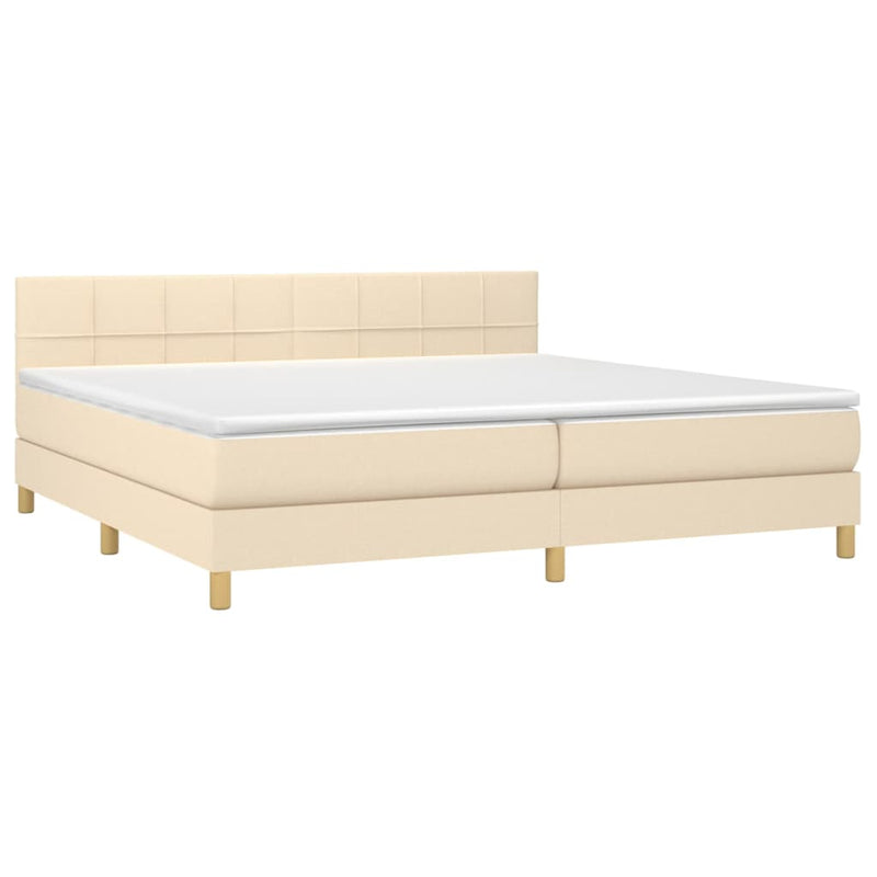 Pat box spring cu saltea, crem, 200x200 cm, textil
