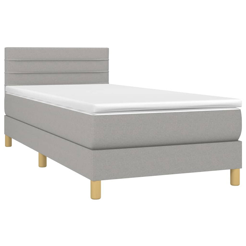 Pat box spring cu saltea, gri deschis, 90x200 cm, textil