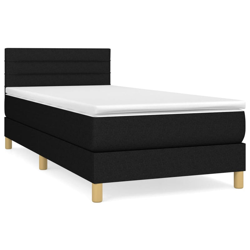Pat box spring cu saltea, negru, 90x200 cm, textil