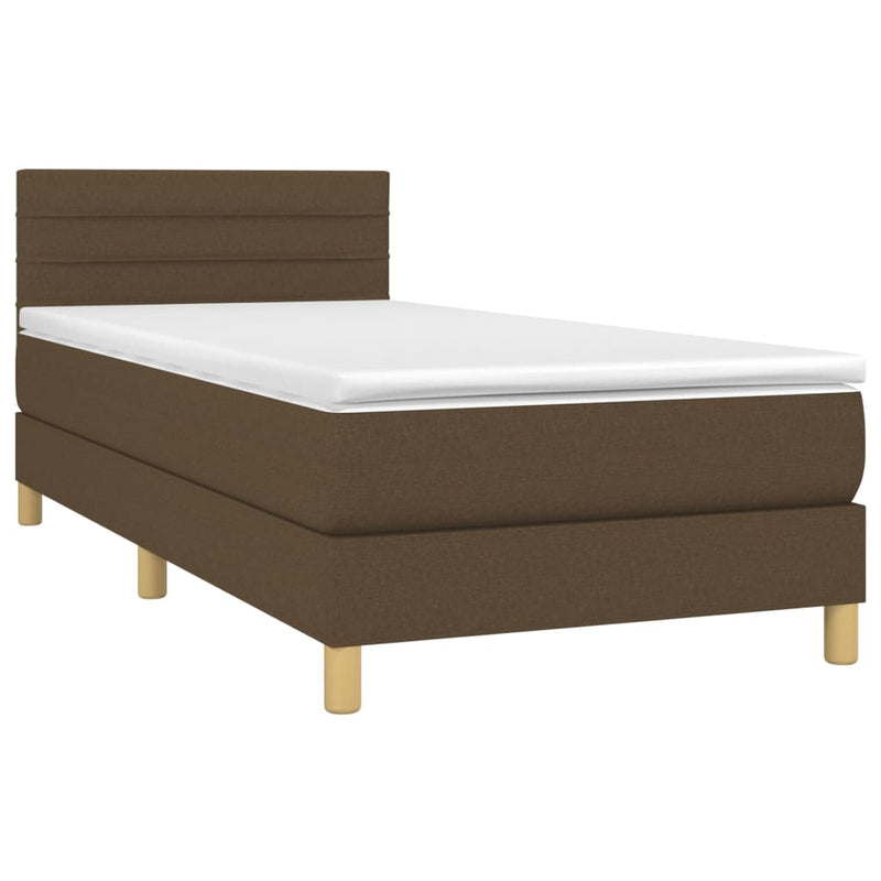 Pat box spring cu saltea, maro închis, 100x200 cm, textil