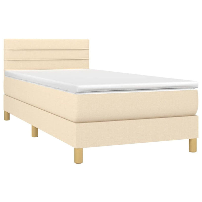 Pat box spring cu saltea, crem, 100x200 cm, textil