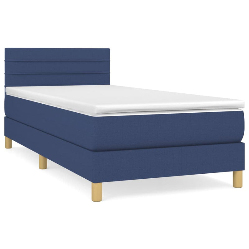 Pat box spring cu saltea, albastru, 100x200 cm, textil