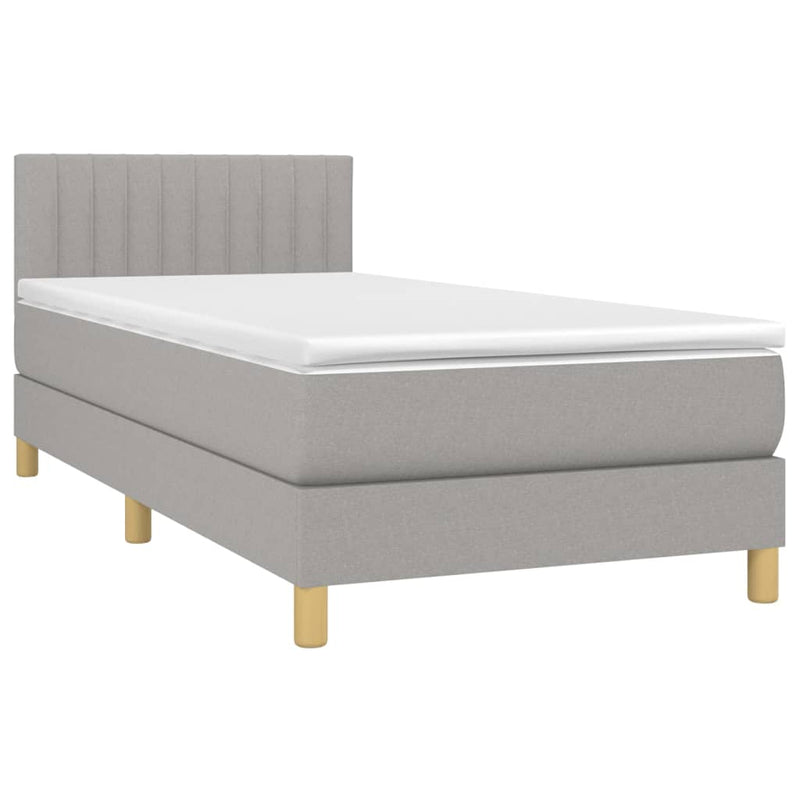 Pat box spring cu saltea, gri deschis, 80x200 cm, textil