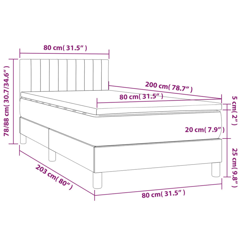 Pat box spring cu saltea, negru, 80x200 cm, textil