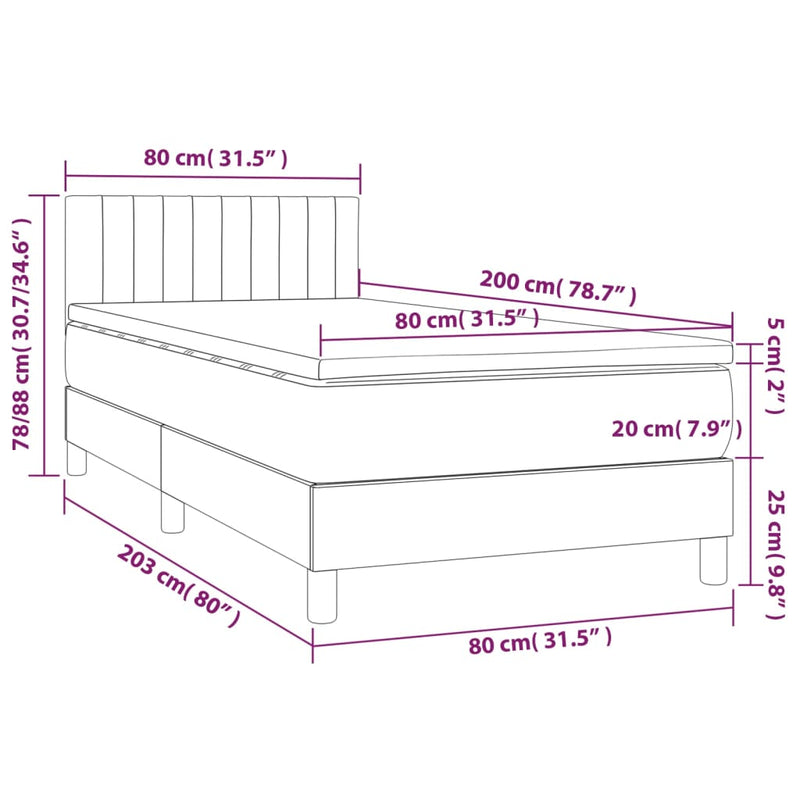 Pat box spring cu saltea, albastru, 80x200 cm, textil