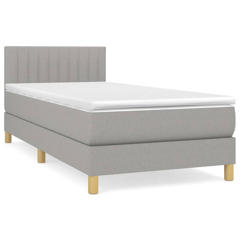 Pat box spring cu saltea, gri deschis, 90x190 cm, textil