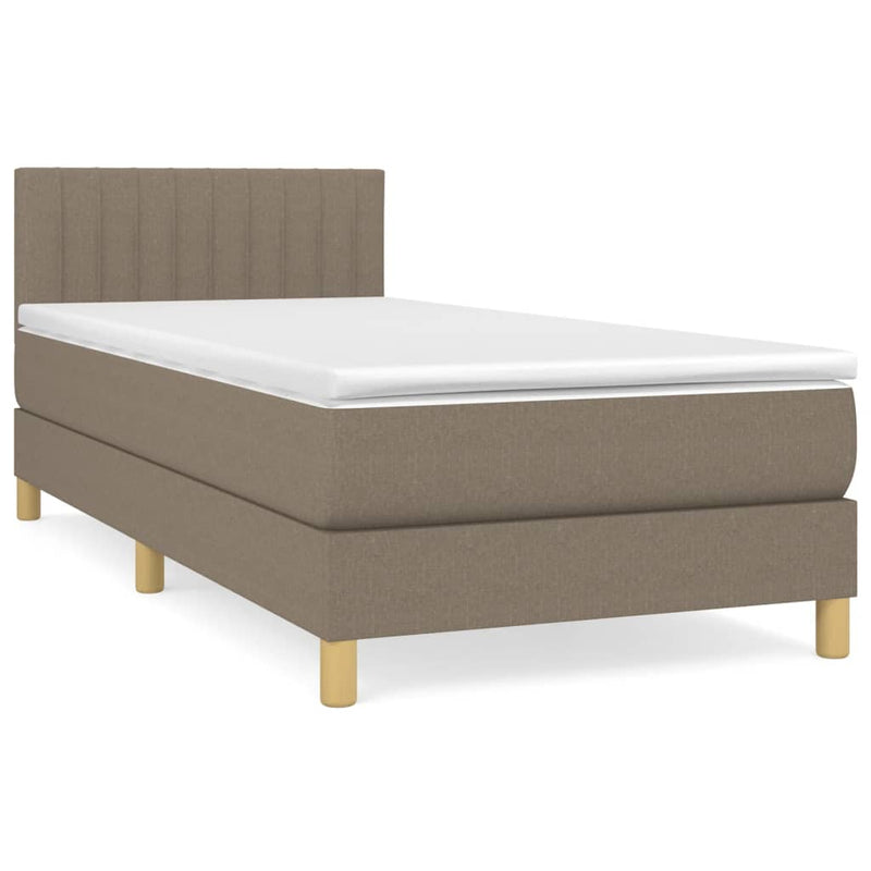 Pat box spring cu saltea, gri taupe, 90x190 cm, textil