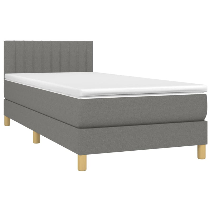 Pat box spring cu saltea, gri închis, 90x200 cm, textil