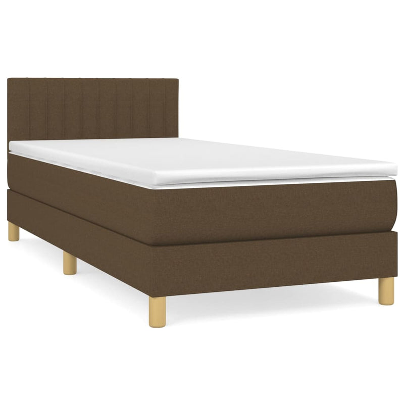 Pat box spring cu saltea, maro închis, 90x200 cm, textil