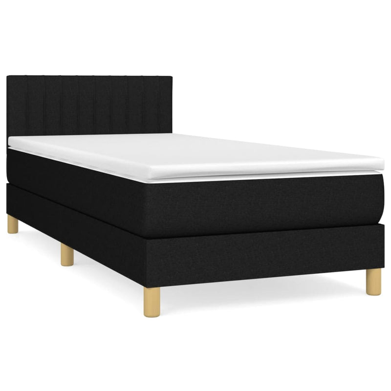 Pat box spring cu saltea, negru, 100x200 cm, textil