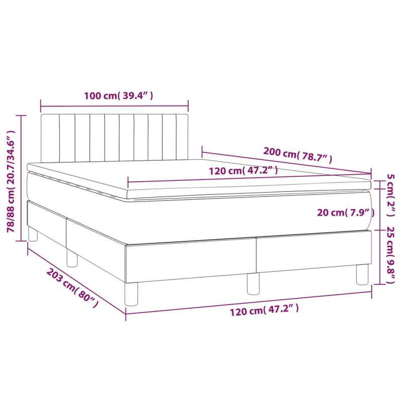 Pat box spring cu saltea, crem, 120x200 cm, textil