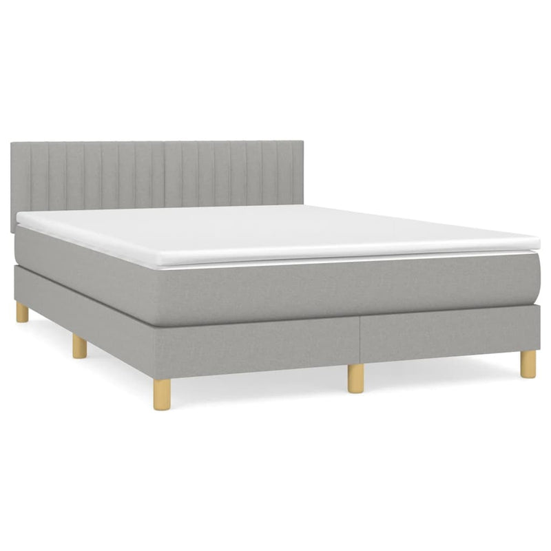 Pat box spring cu saltea, gri deschis, 140x190 cm, textil