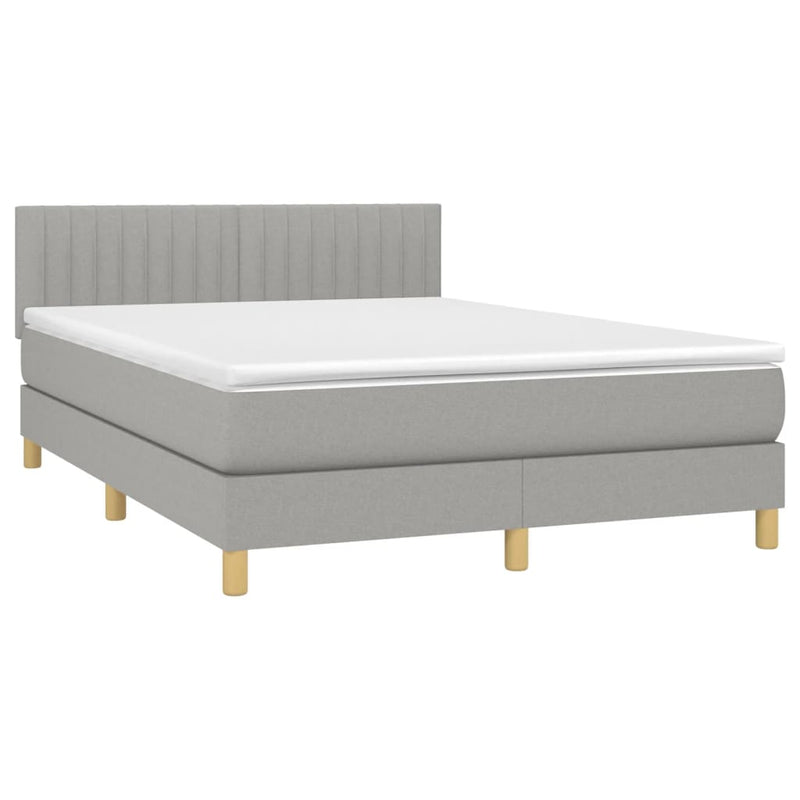 Pat box spring cu saltea, gri deschis, 140x190 cm, textil