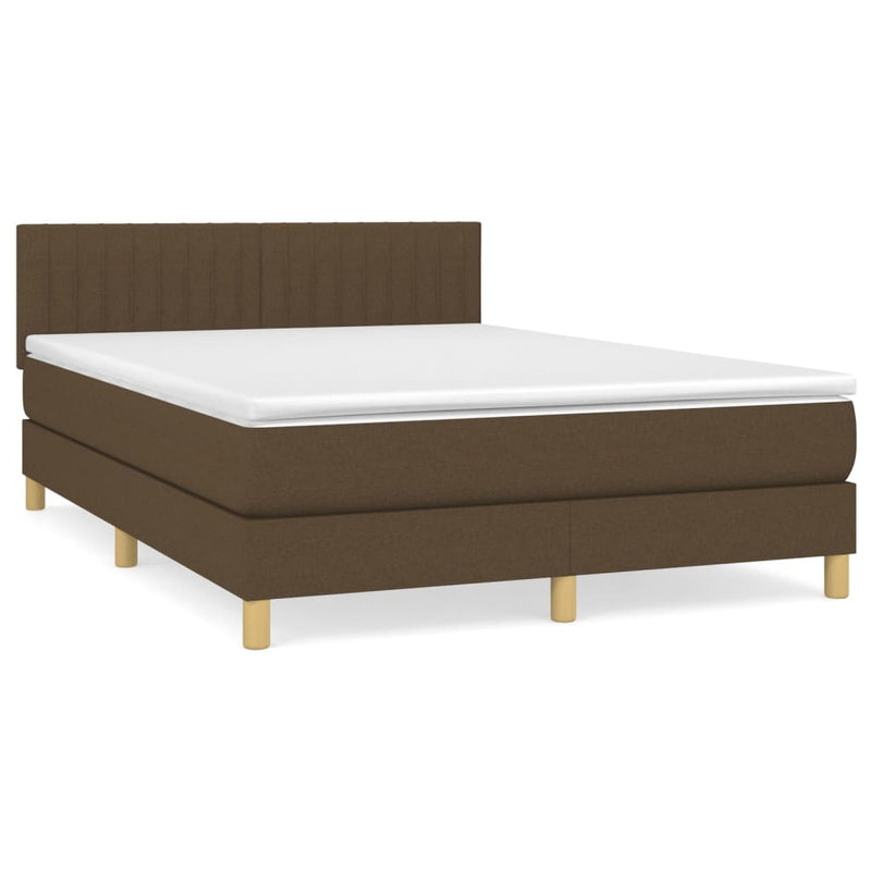 Pat box spring cu saltea, maro închis, 140x200 cm, textil