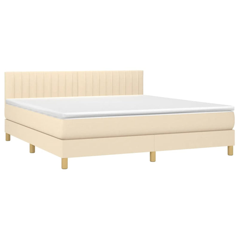 Pat box spring cu saltea, crem, 160x200 cm, material textil