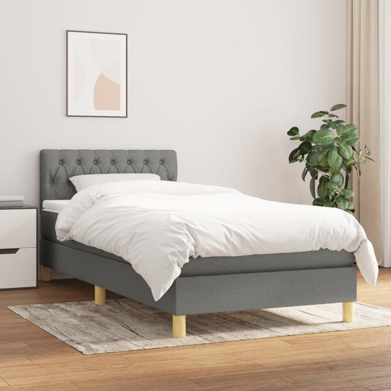 Pat box spring cu saltea, gri închis, 80x200 cm, textil