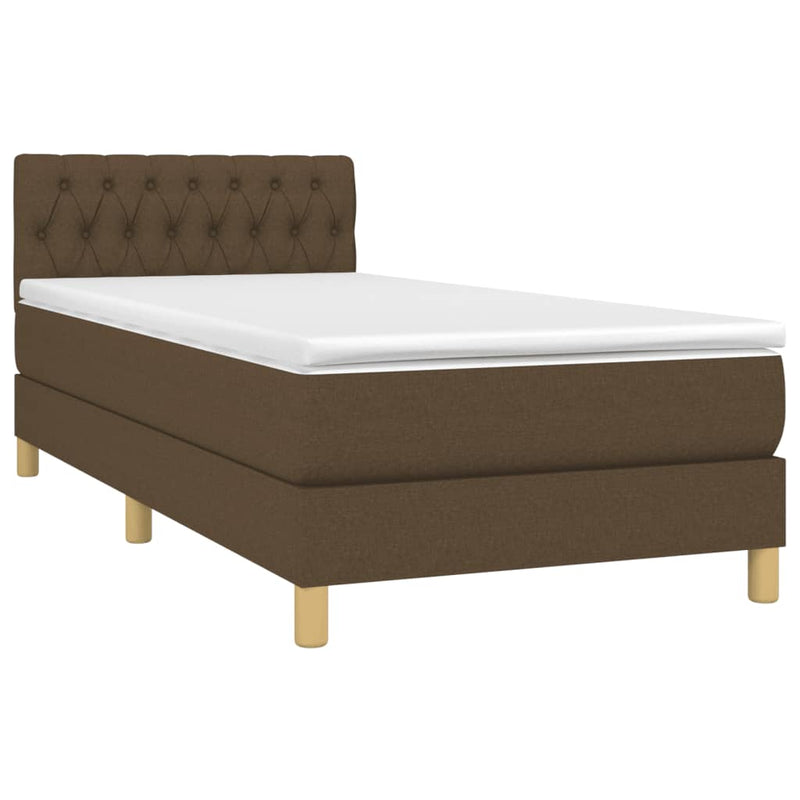 Pat box spring cu saltea, maro închis, 90x190 cm, textil