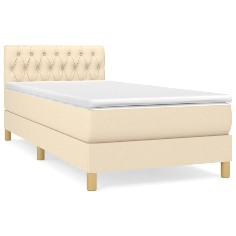Pat box spring cu saltea, crem, 90x190 cm, textil