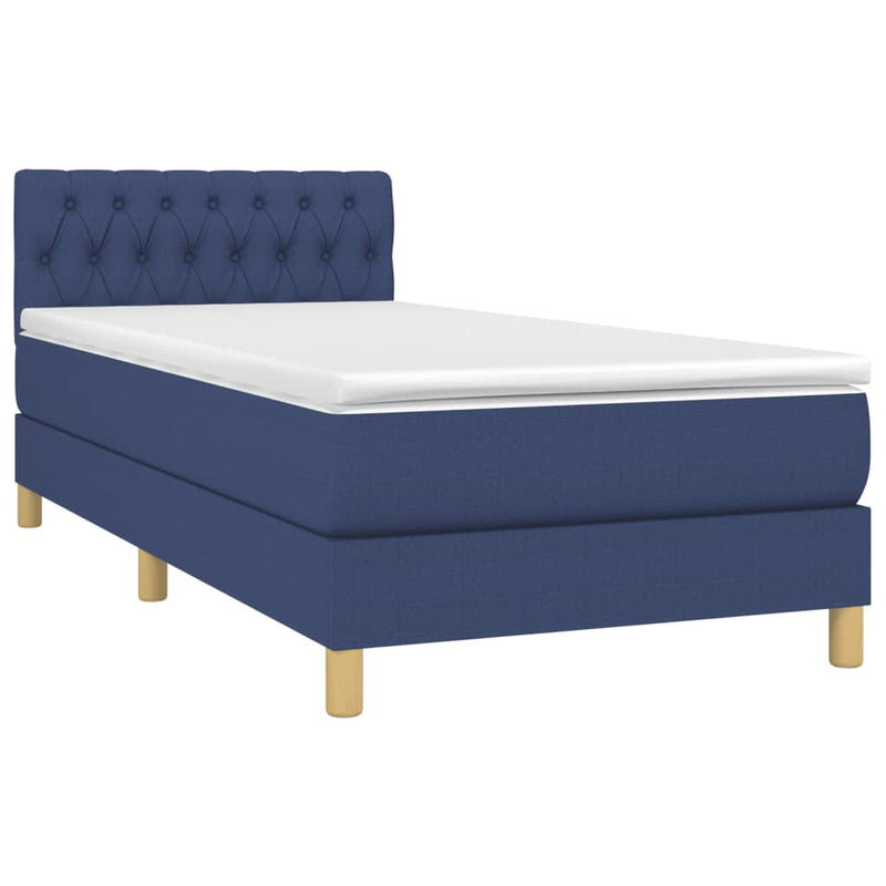 Pat box spring cu saltea, albastru, 90x190 cm, textil