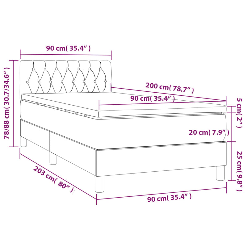 Pat box spring cu saltea, negru, 90x200 cm, textil