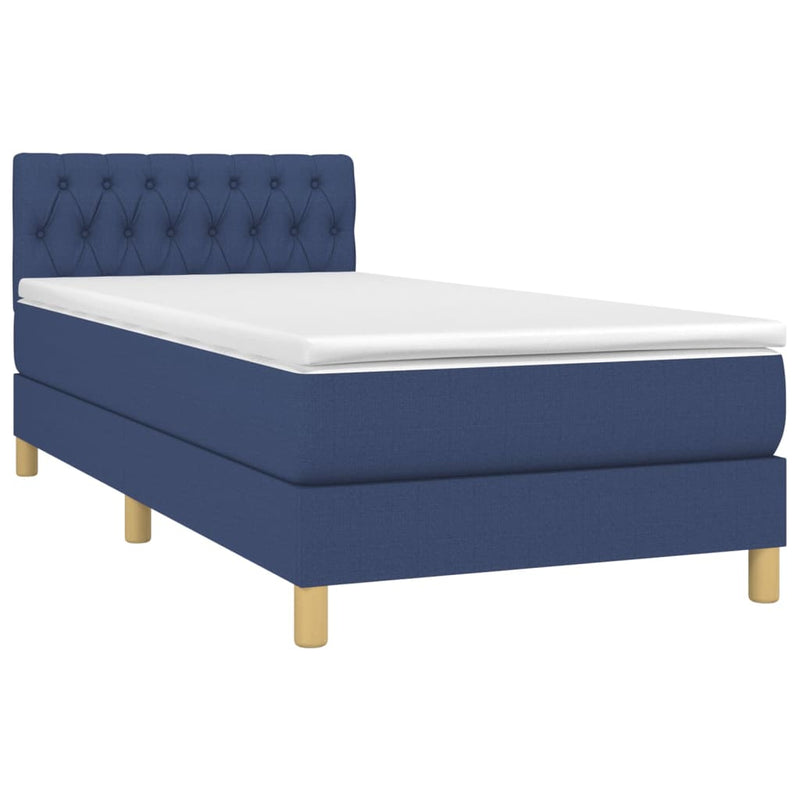 Pat box spring cu saltea, albastru, 90x200 cm, textil