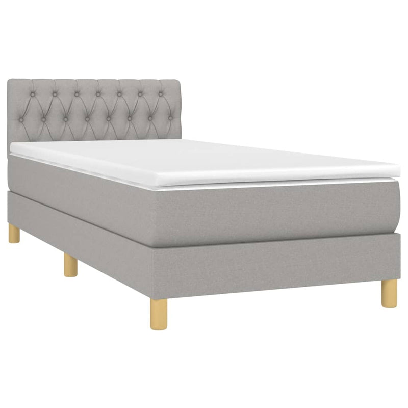 Pat box spring cu saltea, gri deschis, 100x200 cm, textil