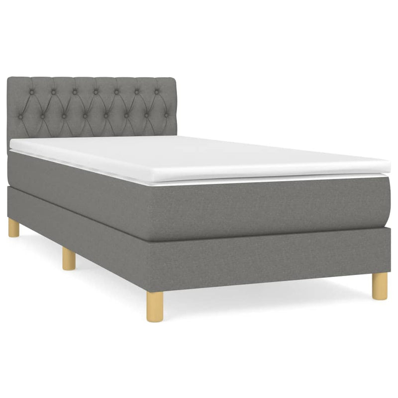 Pat box spring cu saltea, gri închis, 100x200 cm, textil