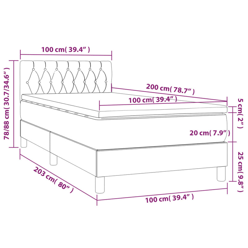 Pat box spring cu saltea, gri închis, 100x200 cm, textil