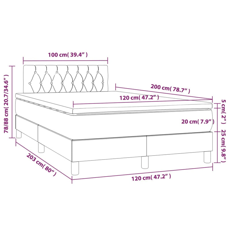 Pat box spring cu saltea, crem, 120x200 cm, textil