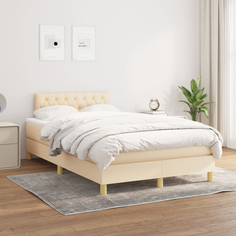 Pat box spring cu saltea, crem, 120x200 cm, textil