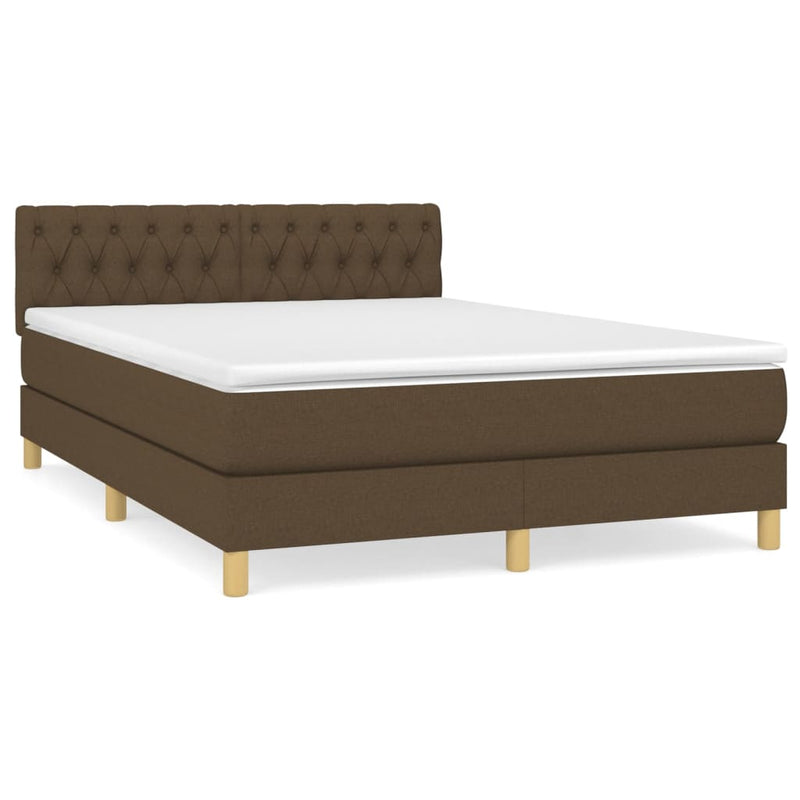 Pat box spring cu saltea, maro închis, 140x200 cm, textil